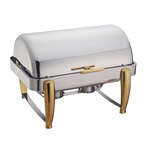 101A, 8-Quart Full Size Virtuoso Oblong Roll Top Chafer with Gold Accents