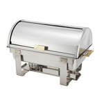 C-5080, 8-Quart Dallas Gold-Accented Stainless Steel Chafer with Roll Top