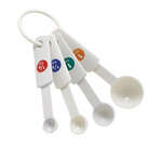MSPP-4, Set of White Plastic Measuring Spoons with Capacity Marking, 0.25, 0.5, 1 Teaspoon and 1 Tablespoon