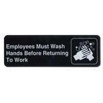 SGN-322, 9x3-inch 'Employees Must Wash Hands' Black Information Sign