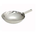WOK-14W, 14-Inch Mirror Finish Stainless Steel Chinese Wok with Welded Joint