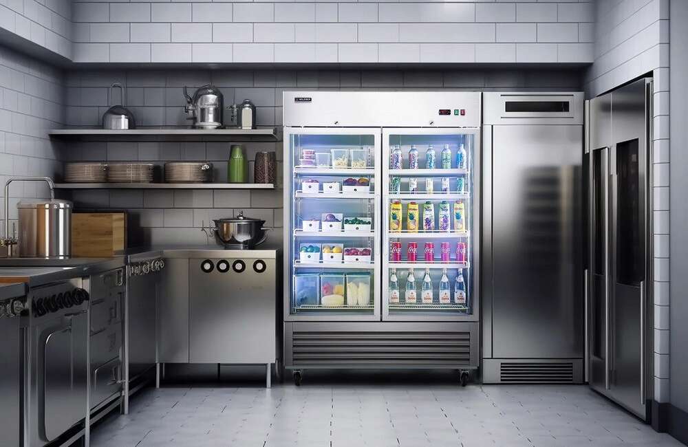 glass door reach in refrigerator